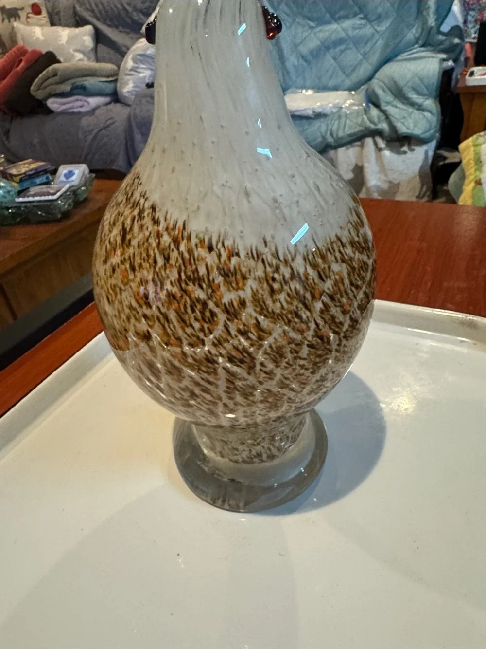Bird Glass Vintage Speckled Pigeon Hawk White Brown Orange